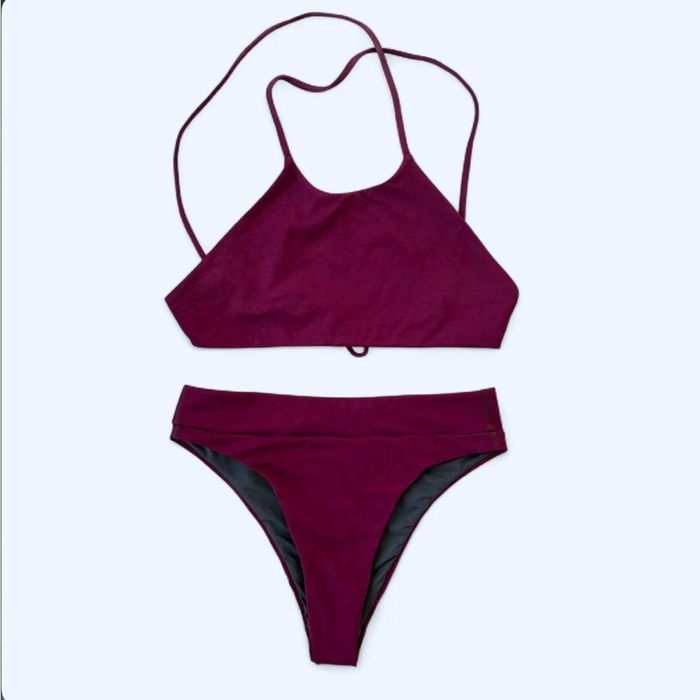 Jolyn 2 piece bikini swimsuit LARGE top SMALL bottom solid bold halter top high
